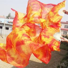 Stage Wear Wholesale Tie Dye Pure Silk Fan Veils China Traditional Bamboo Long For Bellydancer Oriental Dance Practice