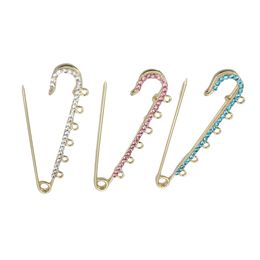 8 CM Gold /Silver Plated Alloy Single Row Rhinestone Safety Pins Brooches Crystal Hijab Scarf Baby Pins With 6 Loops For DIY Jewellery Making