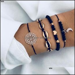 Link Chain Geometric Boho Alloy Woven Shell Black Hollow Carved Hand Decoration Beads Chains Fashion Jewelry Acc Bdesybag Dhjd0