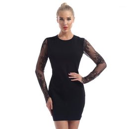 Casual Dresses 2022 Women Lace Dress Long Sleeves Open Back Sexy Above Knee Length Clubwear Female Wedding Party Costume
