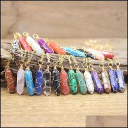 Pendant Necklaces Pendants Jewellery Mticolor Natural Crystal Necklace Wire Wrap Rose Quartz Point Hexagonal Pend Dh9Ko