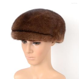 Berets Fur Mink Hats For Men Solid Brown Caps Fashion Selling 2022 Warm Winter Men's Hat CapBerets Davi22