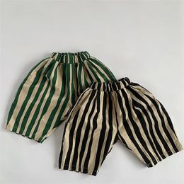 Kid Boy Personality Irregular Stripes Calf-length Pants Cute Baby Girl Fashion Breathable Thin Cotton Trousers 220512