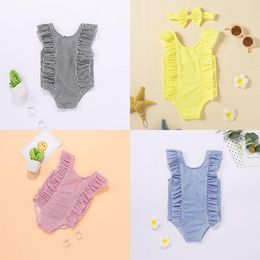 Children striped Swimwear One-Pieces baby girls ruffled swimsuit summer beach Bikini Kids ruffle