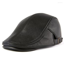 Berets Sheepskin Genuine Leather Sboy Cap Brand Quality Middle Aged And Old Man Vintage Flat Autumn Winter Beret HatBerets