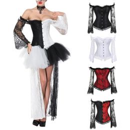 Bustiers & Corsets Women Corset Long Sleeve Vintage Victorian Retro Burlesque Lingerie Top Lace Bandage Shaper 5 Colors S/M/L/XL/XXLBustiers