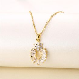 Pendant Necklaces Light Luxury Zircon Crystal Stainless Steel Geometry Flower Women Elegant Gold Colour Wedding Jewellery