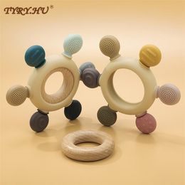 1PC Silicone Teether Baby Rudder Shape Wooden Teether Ring Kid Gift Food Grade Silicone Childrens Goods Kid Teething Toys 220815