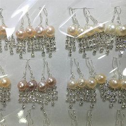 3 crystal chain Dangle & Chandelier Freshwater pearl Earrings white Pink purple Lady/girl Fashion Jewellery
