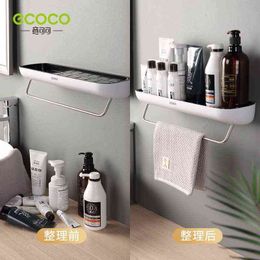 Ecoco Bathroom Shelves Organizer Wall Mount Home Towel Shelf Shampoo Rack With Bar Storage J220702