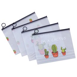 Clear Student Stationery Pen Bag Cactus File Bag Folder Travel Makeup Lady Beauty Storage Transparent Document Filing Bags JY1200