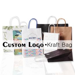 Gift Wrap Kraft Paper Bag Custom Logo With Handles Festival Candy Shopping Bags Personalize 22062601Gift