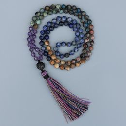 Pendant Necklaces EDOTHALIA 7 Chakra Mala Necklace CZ Ball Women Yoga Jewellery 8MM Beads Knotted Long Tassles