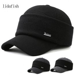 Lidafish Winter Tide Ear Protection Baseball Cap Outdoor Thicken Warm Men Dad Hat Knitted Design Snapback