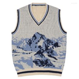 Men's Vests LACIBLE Men Streetwear Harajuku Knitted Vest Snow Mountain Pattern Sleeveless Loose Autumn Casual Kint Tank Pullover Tops Guin22