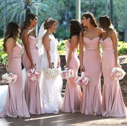 UPS New Blush Pink Sweetheart Satin Mermaid Long Bridesmaid Dresses Ruched Floor Length Wedding Guest Long Maid Of Honour Dresses