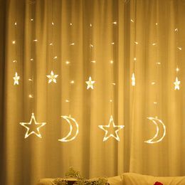 Strings Star и Moon Curten Curity Light Room Объединение 8 мигающих режимов ЕС заглушка для домашней вечеринки светодиода