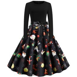 colorful long sleeve dresses Australia - Casual Dresses Spring Fall Winter Christmas Colorful Balls Reindeer Print Crew Neck Bow Long Sleeve Women Ladies Short Skater Party Fany Dre