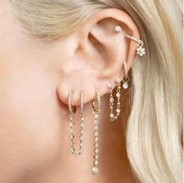Hoop & Huggie Double Piercing 2 Hole Tassel Chain Mini Cz Earring Prong Setting Tennis Fashion Women JewelryHoop Kirs22