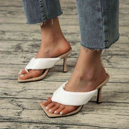 Fashion Sandals Women Plus Size Summer Square Toe Stiletto Sexy FlipFlops 10Cm High Heels Sandals for Women Shoes J220716