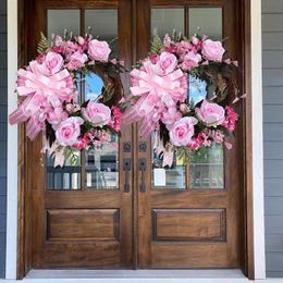 Decorative Flowers & Wreaths Pink Christmas Wreath Champagne With Bow Window Front Door Autumn Garlands Decorations HomeDecorative