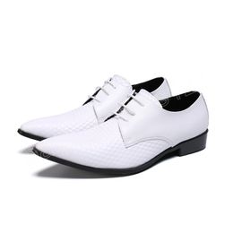British Style Mens White Leather Shoes Wedding Party Male Dress Shoes Pointed Toe Plus Size Men Oxford Shoes
