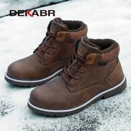 DEKABR Snow Boots Men Leather Winter Brand Design Comfy Warm Boots Fur New Laceup Fashion Shoes Men Footwear Nonslip Men Boots 201204