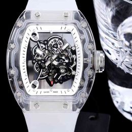 Professional watch Date Richa Milles Fully Transparent Crystal Glass Case Mens Automatic Mechanical Watch Hollowed Out Luminous Tape Light Personality