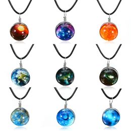 Pendant Necklaces Shellhard Fashion Unisex Dreamy Glass Ball Star Universe Galaxy Pattern Necklace Colourful Charms Chain Luminous JewelryPen