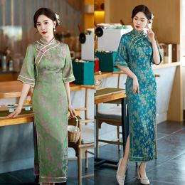 Traditional ethnic clothing Women cheongsam Robe elegant Asian Costume Half sleeve Dress classical oriental Vestidos