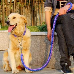 Dog Collars & Leashes Double Strand Rope Large Metal P Chain Buckle Contrast Colour Pet Traction Collar Set For Big Dogs 1.2m LengthDog &Dog