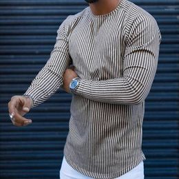 Men's T-Shirts 2022 Casual Male Vertical Stripe Print Long Sleeve Tops Round Neck Oversized T-Shirt Blouse Camisetas