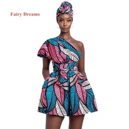 African Jumpsuits For Women Traditional Clothing Dashiki Ankara Print Wide Leg Bandage Shorts Style 220514