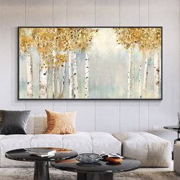 Yellow Tree Landscape Oil Painting On Canvas Print Nordic Poster Wall Art Picture For Living Room Home Decoration Frameless