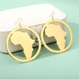 Hoop & Huggie African Map Earring Stud Earrings For Women Gold Colour Big Stainless Steel Fashion Jewellery Ethnic GiftsHoop