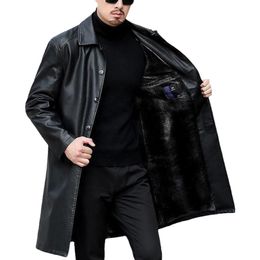 Men's Trench Coats Men Leather Casaco Masculino XLong Jackets Fashion Outerwear Jaqueta Masculina 220826