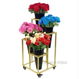 Pflanzgefäße, Töpfe, Ständer für Blumen, mehrschichtiges Display, Blumen-Eimer-Rack, Stufen-Orchideen-Arrangement mit Rad