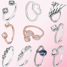 925 Sterling Silver Rings Rose Geometric Shapes Celestial Stars Angel Wing Ring Dangling Round Sparkle Heart Original Fit ring Jewellery Making DIY Gift