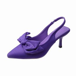 Women's Shoes summer Purple Lace-up Stiletto Heel Pointed High Heel Rhinone Buckle Temperament Muller Single Shoe Women G220425