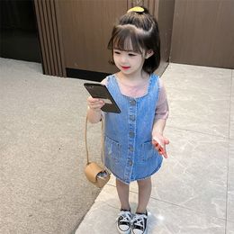 Girls Clothing Solid Tshirt Denim Dress Girls Clothing Summer Tracksuit Girl Casual Style Tracksuits For Children 210412