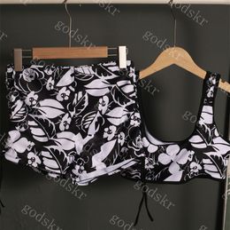 Flower Pattern Swimwear Womens Bikini New Ladies Tank Top Swim Shorts Set Retro Swimsuit Two Colours