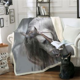 Home Sherpa Fleece Blanket Horse Pattern Travel Bedding for Boys Girls Kids Custom 150x200cm Sherpa Fleece Warm Cosy Blanket 201113