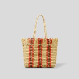 Shopping Bags Casual Straw Paper Handbag for Women Summer Fashion Beach Ladies Market Tote Woven Rattan Female Shoulder Bag Shopper Big Purses 220318