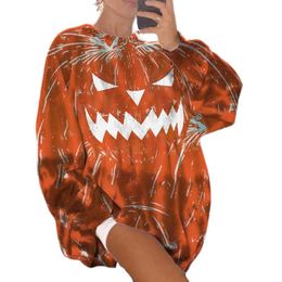 Women's Hoodies & Sweatshirts Halloween Printed Women Casual Loose Sweatshirt Pullover Pumpkin Face Top O-Neck Fit Autumn Streetwear Tops