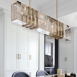 Pendant Lamps Dining Room Light Luxury Crystal Chandelier Office Strip Living Simple Nordic Hanging Lamp Interior Decoration LampPendant