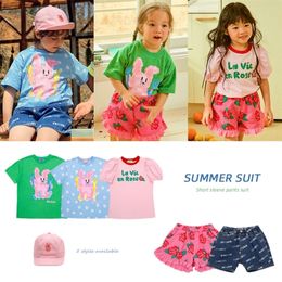 Childrens Summer Cartoon Tshirt Cotton Baby leeved Blue Boy Denim Rose Lace Girl Shorts 220607