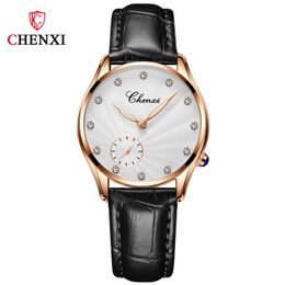 Wristwatches Chenxi Fashion Luxury Rhinestone Round Dial Quartz Watch Women Water Resistant Simplicity Leather Band Watches Reloj De Mujer