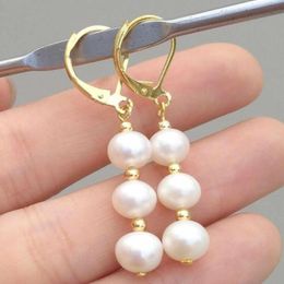 Dangle & Chandelier 7-8mm Natural White Round Southsea Baroque Pearl 14K Gold Earrings Ear Stud Party Freshwater Diy Women Wedding Holiday G