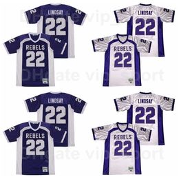 C202 Men High School South Rebels Football 22 Phillip Lindsay Jersey All Stitched Sport Breathable Pure Cotton Team Purple Away White Colour Top