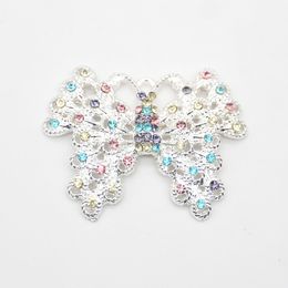 100pcs/ 45mm Valentines Gifts Butterfly Pendant Silver Tone Rhinestone Crystal Bridal Wedding Collar Lapel Pin Party Jewellery